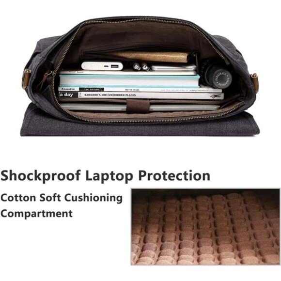 Messenger Bag for Men,Vintage Water Resistant Canvas Satchel 14 15.6 17inch - Picture 2 of 7